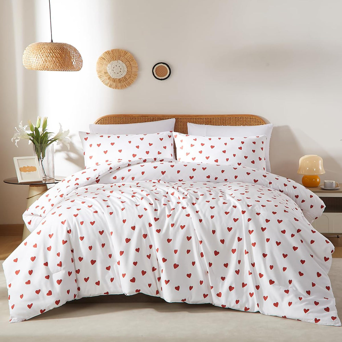 BOLINLIVINGFloral Duvet Cover Set Queen Size, 3Pcs Bedding Set,Green&Purple