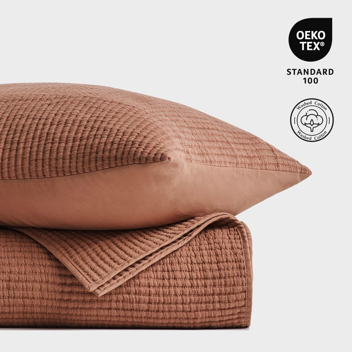EVERGRACEHOME Cotton Ribbed Matelassé Coverlet Set, King Size, Clay