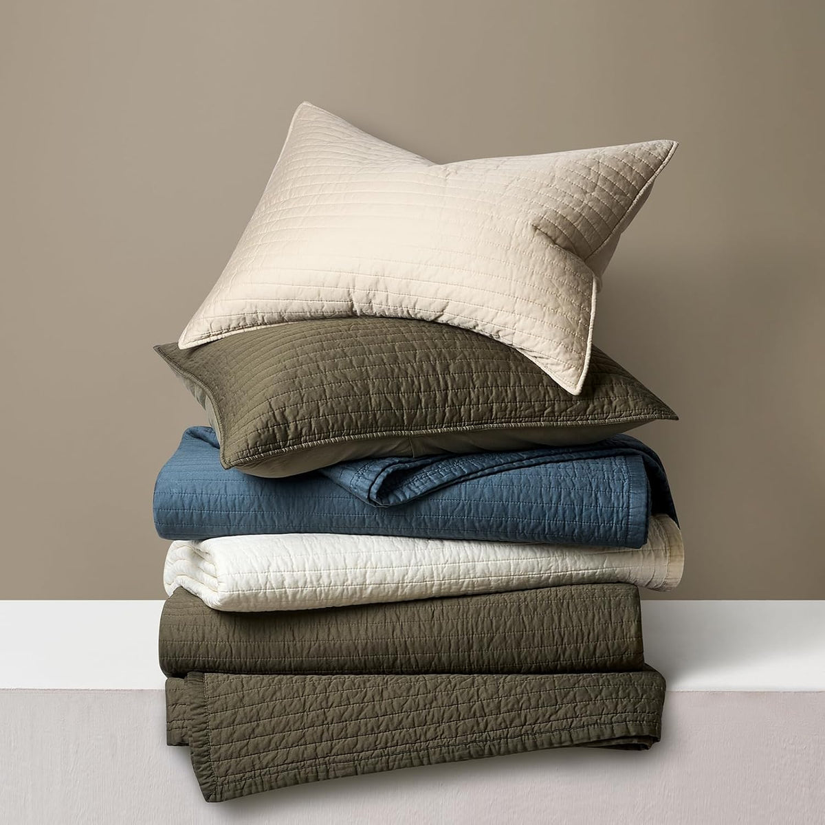 EVERGRACEHOME Cotton Sateen Quilt Set, King Size, Olive Green