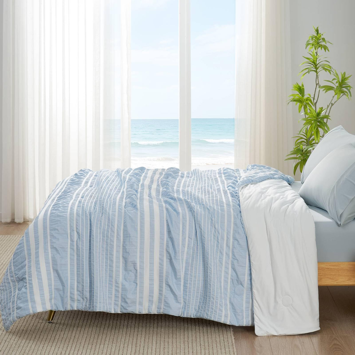 Cozy Bliss Seersucker Cooling Comforter Queen Size, Q-Max 0.45 Reversible Lightweight Cooling Blanket, Breathable Silk Smooth Summer Bedding Quilt for Hot Sleepers Night Sweats Dark Grey