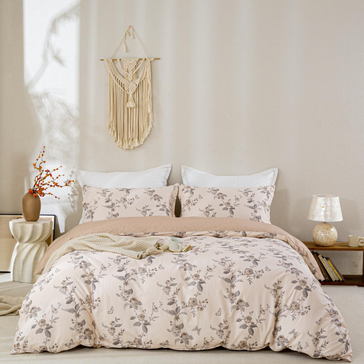OAITE Queen Duvet Cover Set 3pcs 100% Cotton Wildflower Botanical
