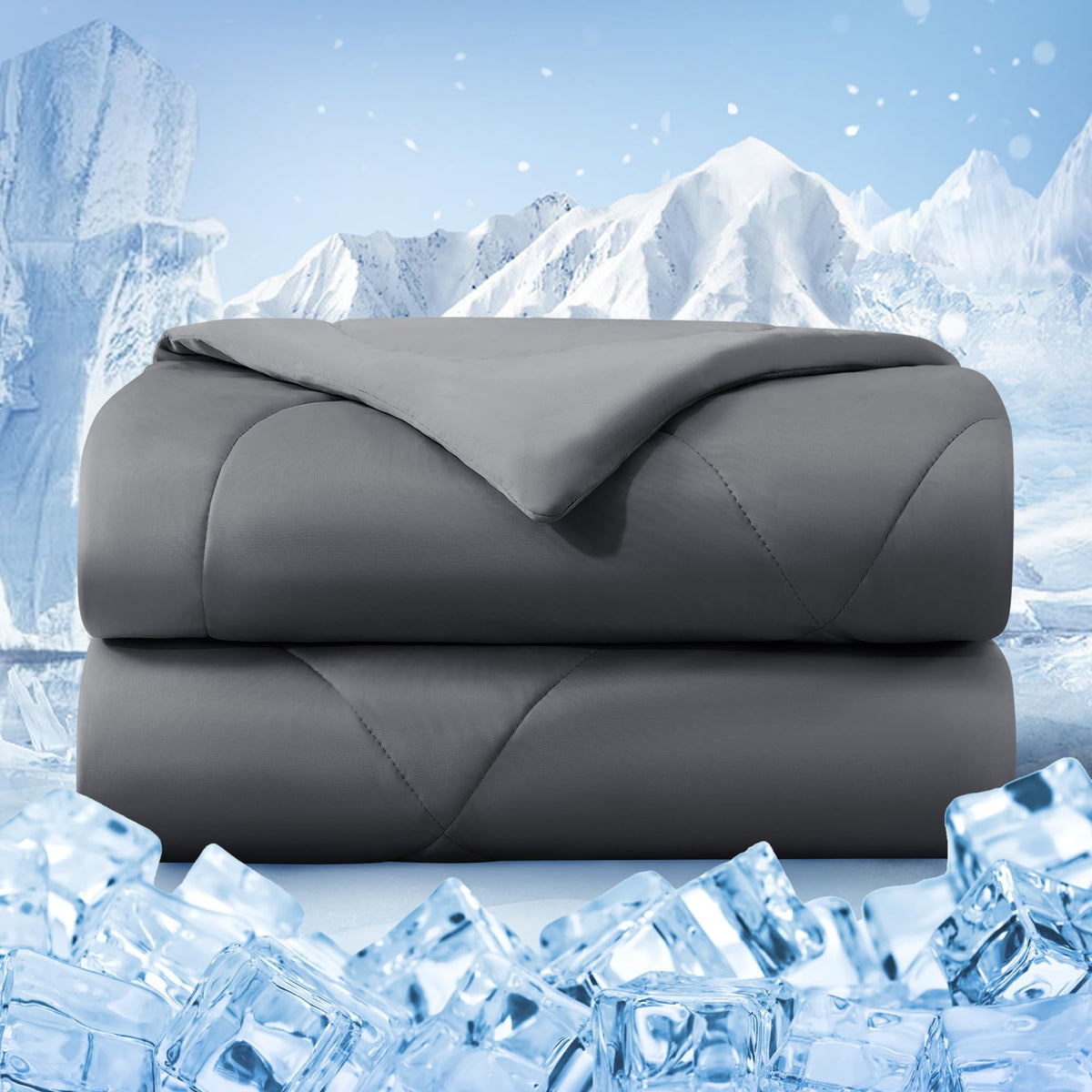 Cooling Comforter Queen Size, Double-Sided Cold Tech Fabric Quilted Bed Comforters Cooling Blanket for Hot Sleepers, Breathable Lightweight Summer Bedding, All-Season Ice Blanket, Dark Gray