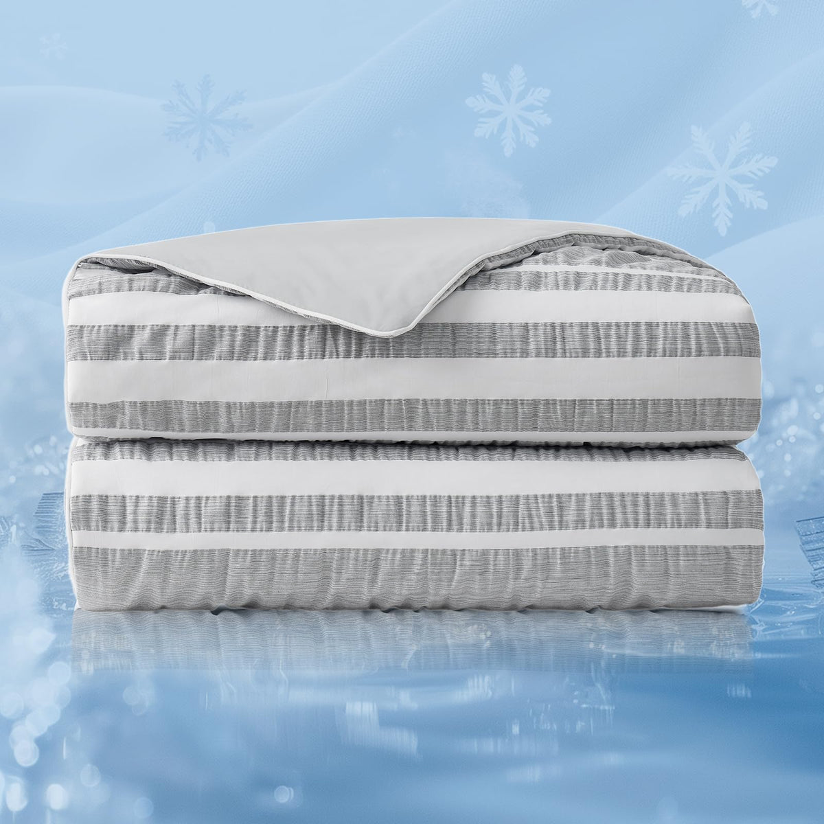 Cozy Bliss Seersucker Cooling Comforter Queen Size, Q-Max 0.45 Reversible Lightweight Cooling Blanket, Breathable Silk Smooth Summer Bedding Quilt for Hot Sleepers Night Sweats Dark Grey