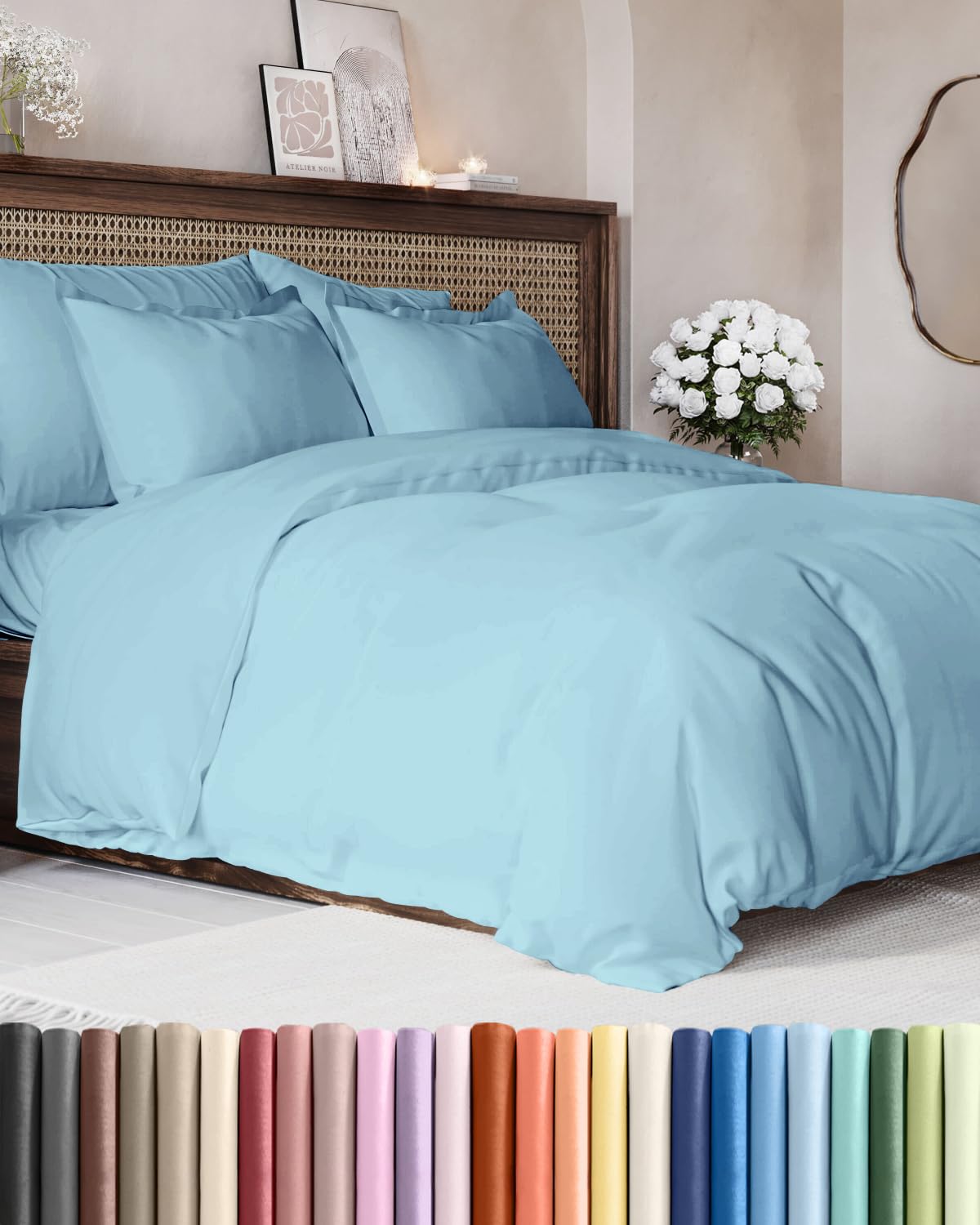 Duvet Cover Queen Size - Extra Soft 3 Piece with Zipper Closure - White