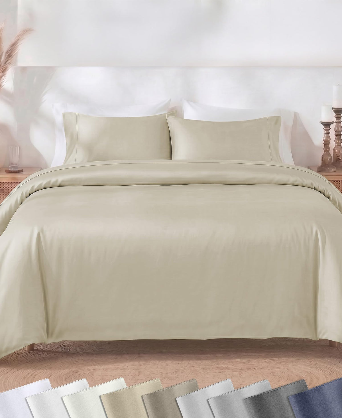 California Design Den Luxury Duvet Cover Set King, Striped White