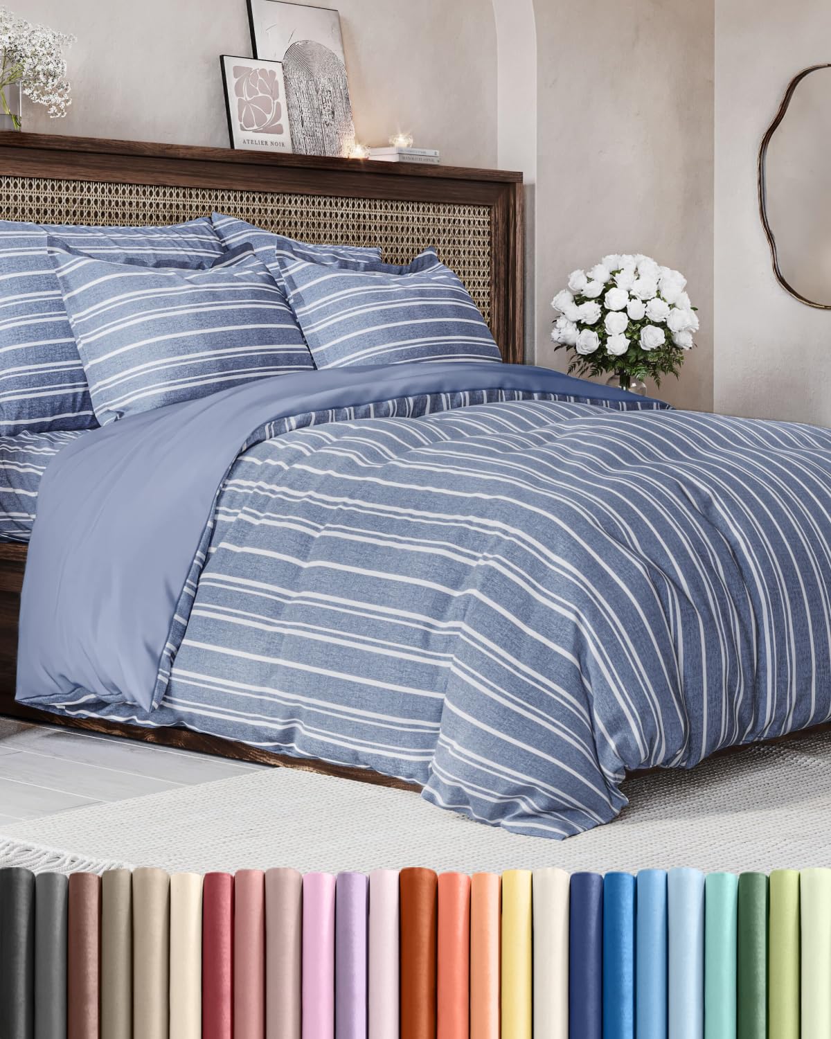 Duvet Cover Queen Size - Extra Soft 3 Piece with Zipper Closure - White