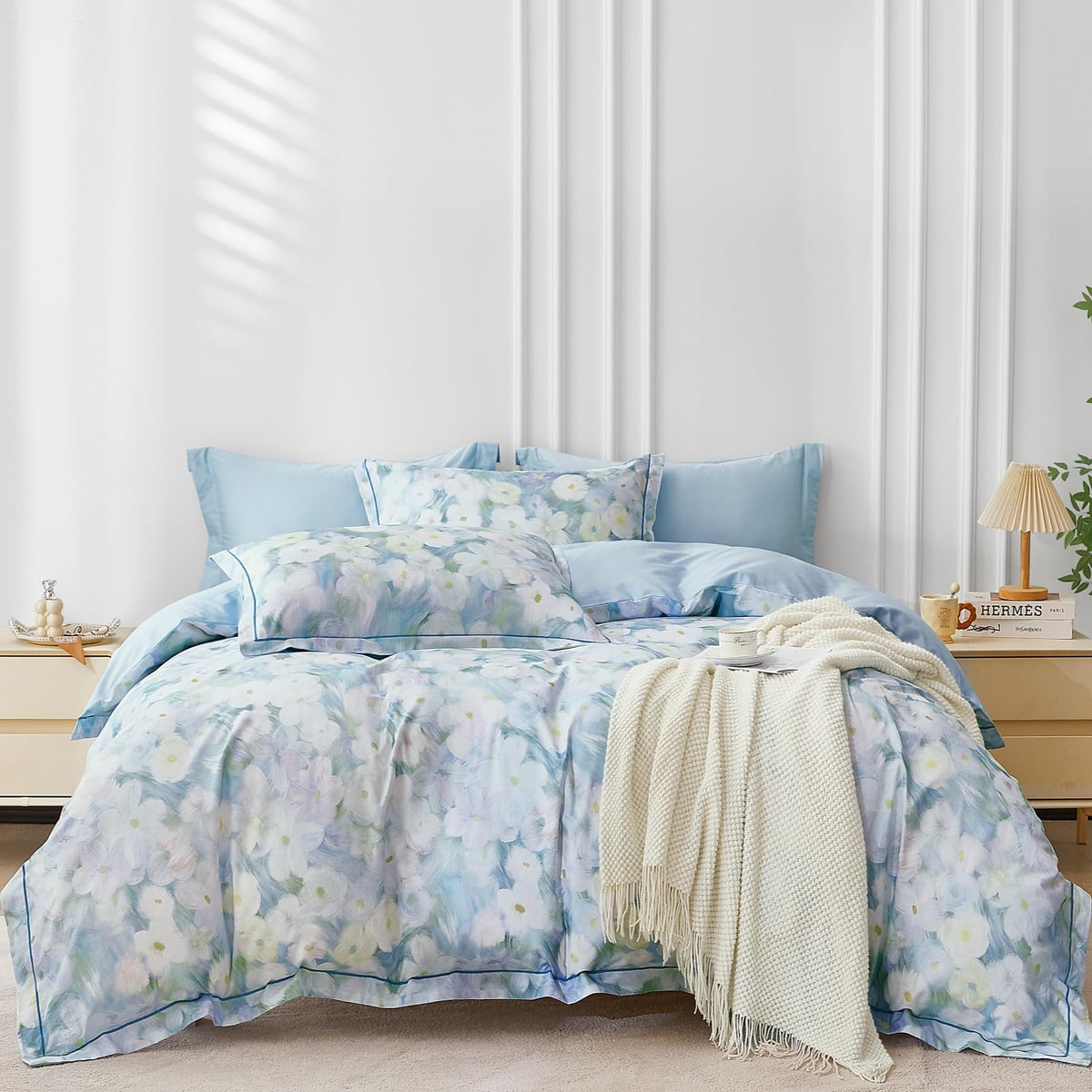 OAITE Queen Duvet Cover Set 3pcs 100% Cotton Wildflower Botanical