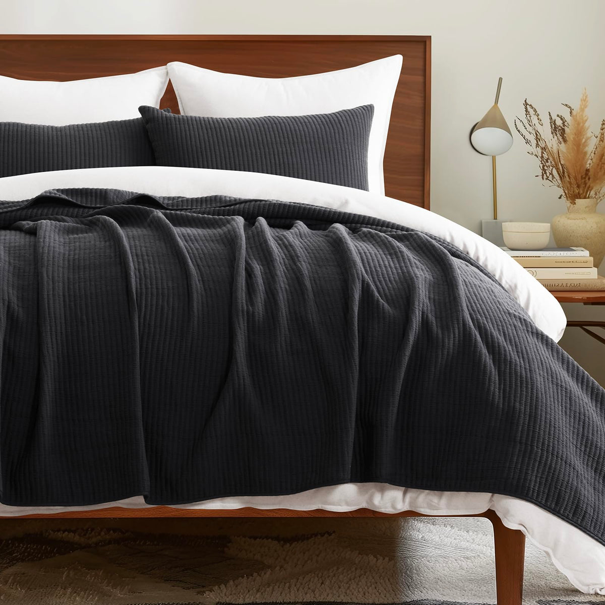 EVERGRACEHOME Cotton Ribbed Matelassé Coverlet Set, Queen Size, Clay