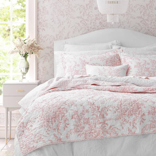Laura Ashley - Queen Cotton Quilt with Shams, Reversible 3-Piece Bedding