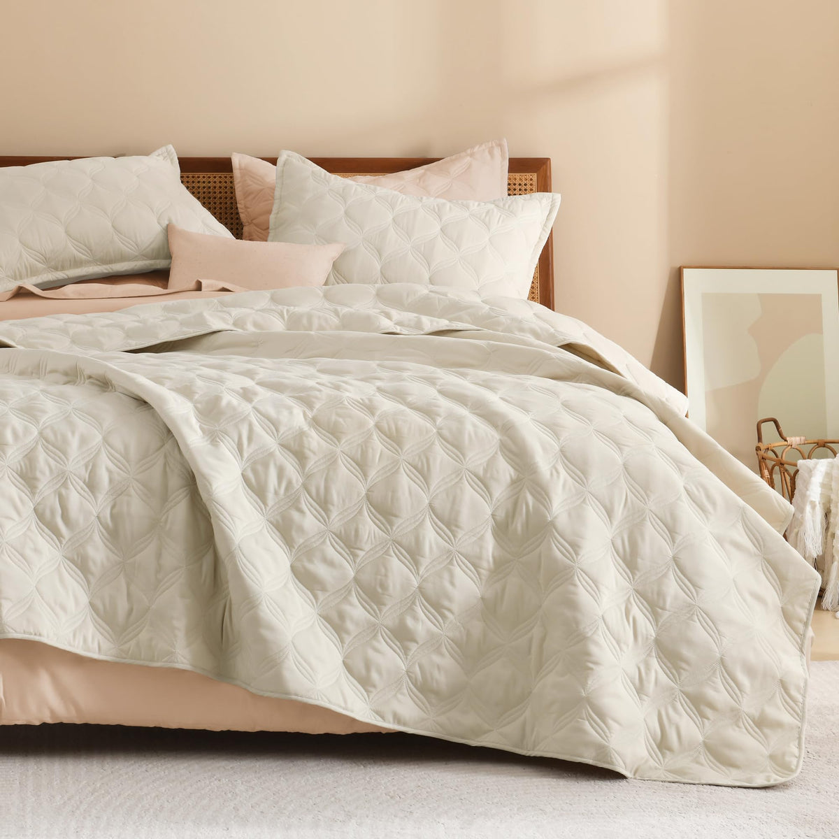 Litanika King Quilt Bedding Set, 3 Pieces Teal Blue Bedspreads Set