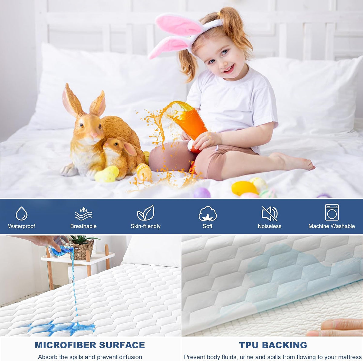 GRT Twin Mattress Protector Waterproof, Hollow Cotton Quilted Mattress Pad