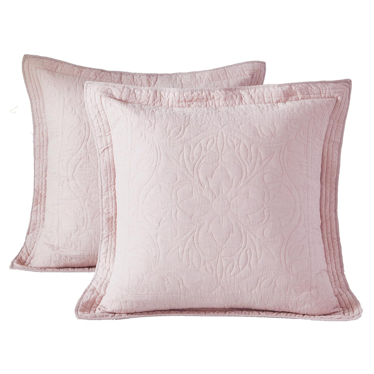 WINLIFE 100% Cotton Quilted Pillow Sham Floral Printed Pillow Cover Sage Green, Standard Size, 20 x 26 Inch
