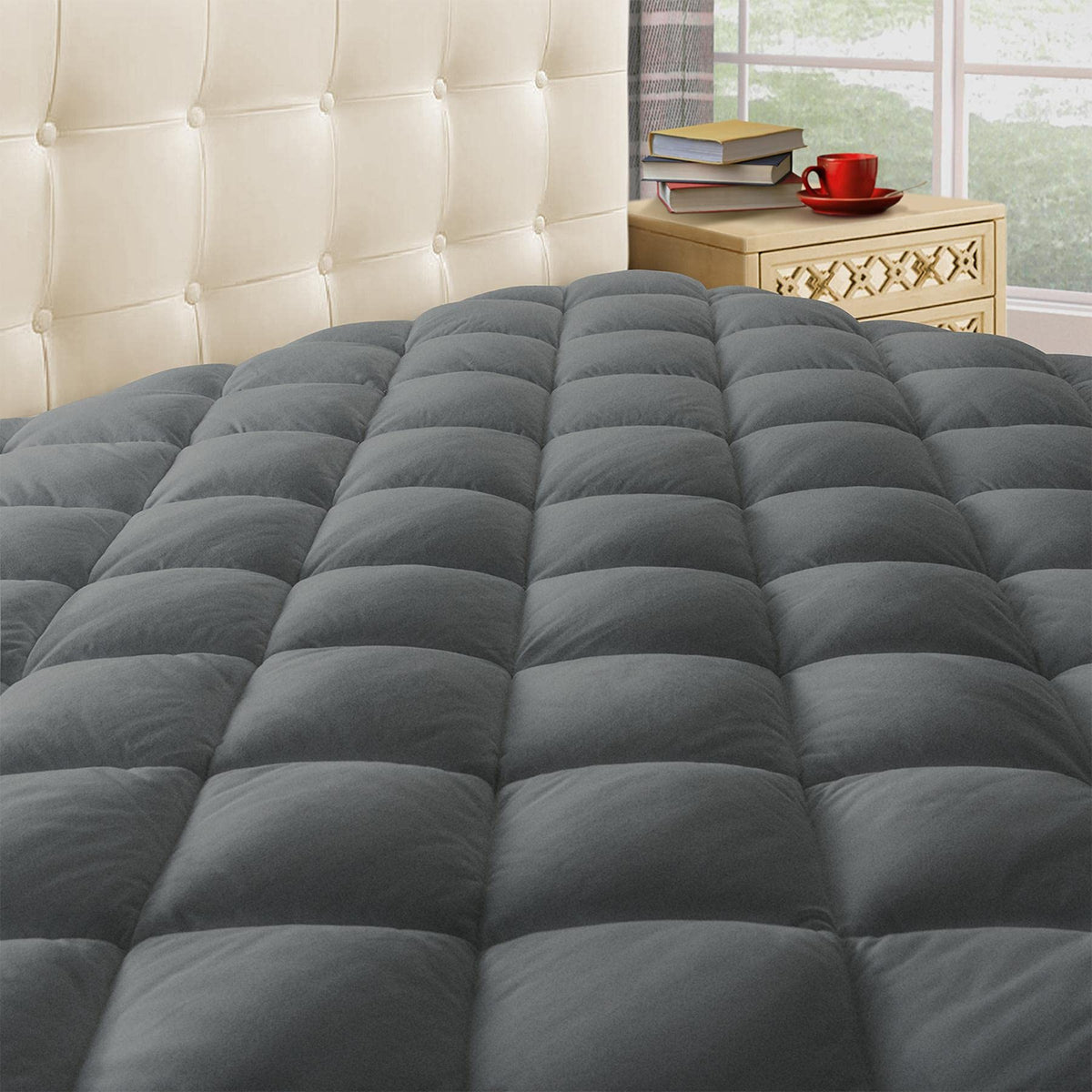 Taupiri King Quilted Mattress Pad Cover with Deep Pocket (8"-21"), White