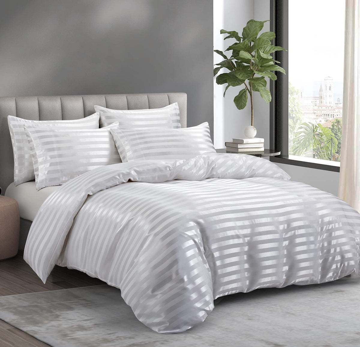 P Pothuiny 5 Pieces Blush Pink Satin Duvet Cover Full/Queen Size Set