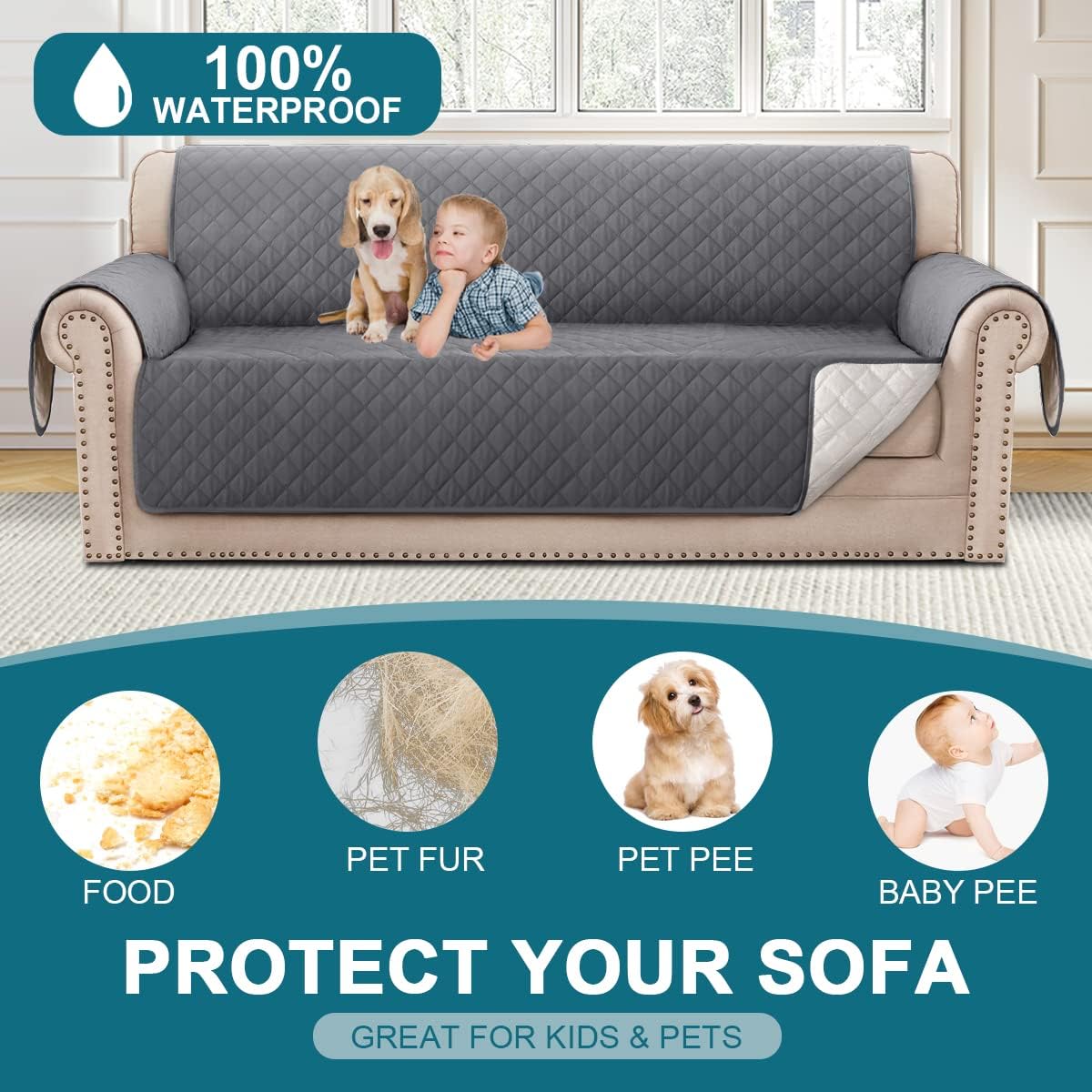Turquoize 100% Waterproof Sofa Covers Couch Cover for Dogs, Sofa 70"
