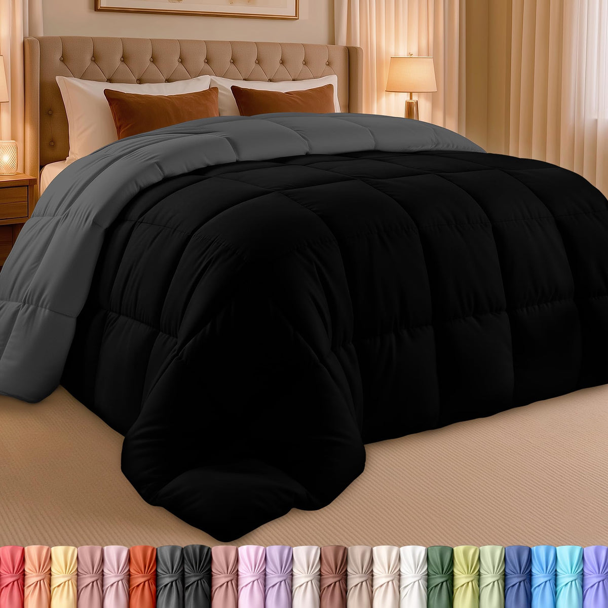 Utopia Bedding Queen Comforter, Duvet Insert, Black, 88 x 88 Inches