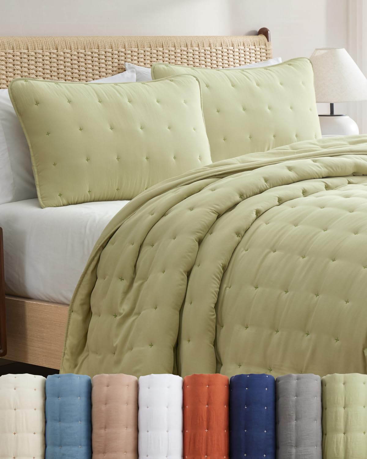 Quilt Set Queen Size - Lightweight Boho Bed Set - Dust Blue, 90" x 96"