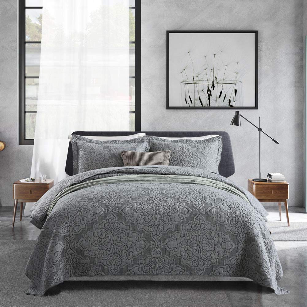 Travan 3-Piece Quilt Set Quilted Bedspread Lightweight Coverlet Set Garden Style Floral Printed Oversized Quilted Bedding Set with Shams for All Season, Exquisite, King Size