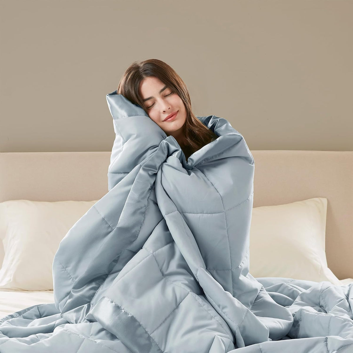 Madison Park Down Alternative Queen Blanket for Bed, Satin Trim, Blue