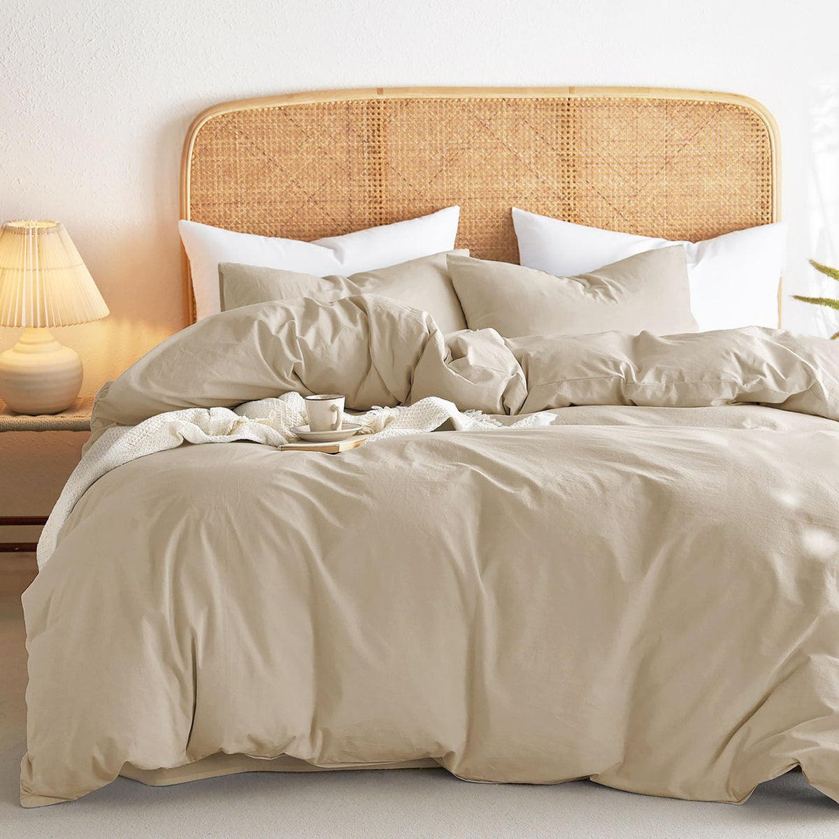 Wake In Cloud - Cotton Duvet Cover Set, 100% Washed Cotton, Linen Like Textured, Breathable Durable Comfy Farmhouse Neutral Bedding Set, 3 Pieces, Light Denim Blue, Twin/Twin XL Size