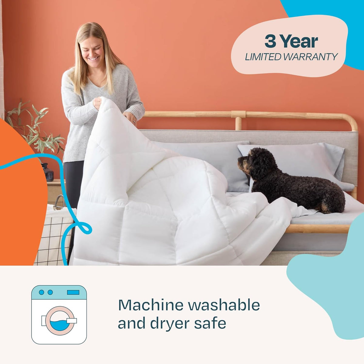 Linenspa White Down Alternative Comforter and Duvet Insert, for Queen Size Bed – All-Season Comforter with Box Stitch and 8 Duvet Loops – Bedding for Kids, Teens, and Adults