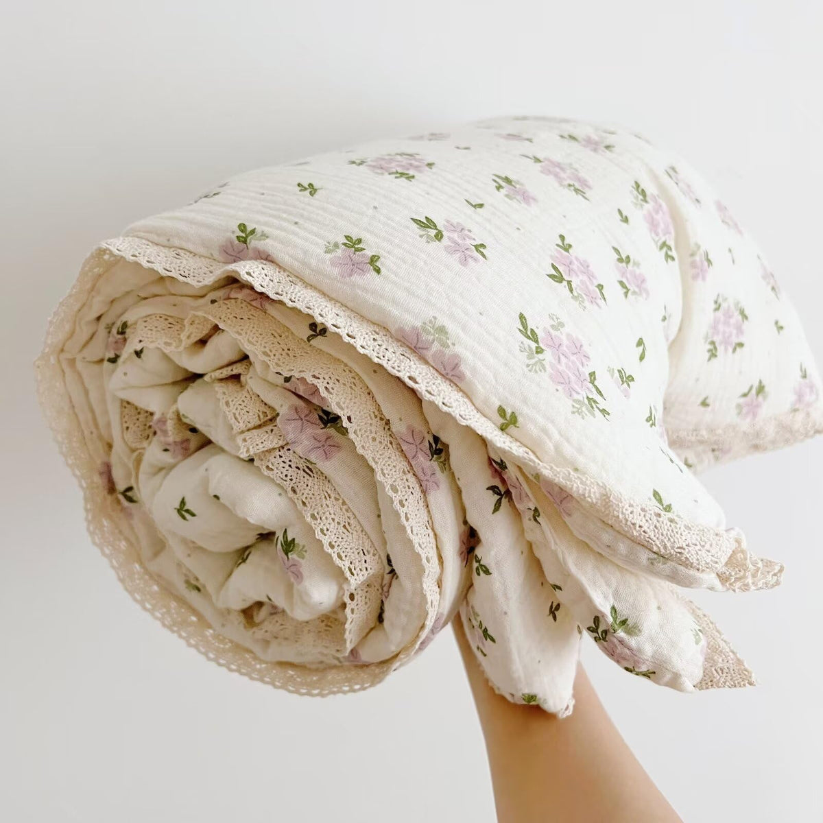 BuLuTu Shabby Chic Floral Quilt for Full Size Bed Blankets Muslin Cotton Summer Quilts Lightweight Soft Kids Comforter for Girls Teens Azalea Pattern, 79"x90", 3.9 Pounds, No Pillowcases