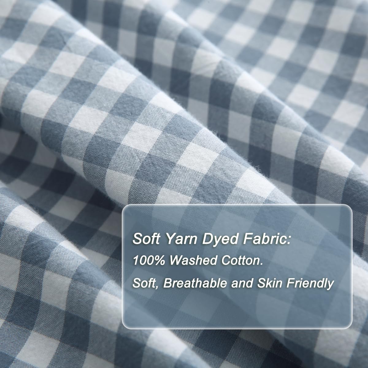 Silnuo Light Blue/White Gingham Plaid Ruffle Duvet Cover Set King Size