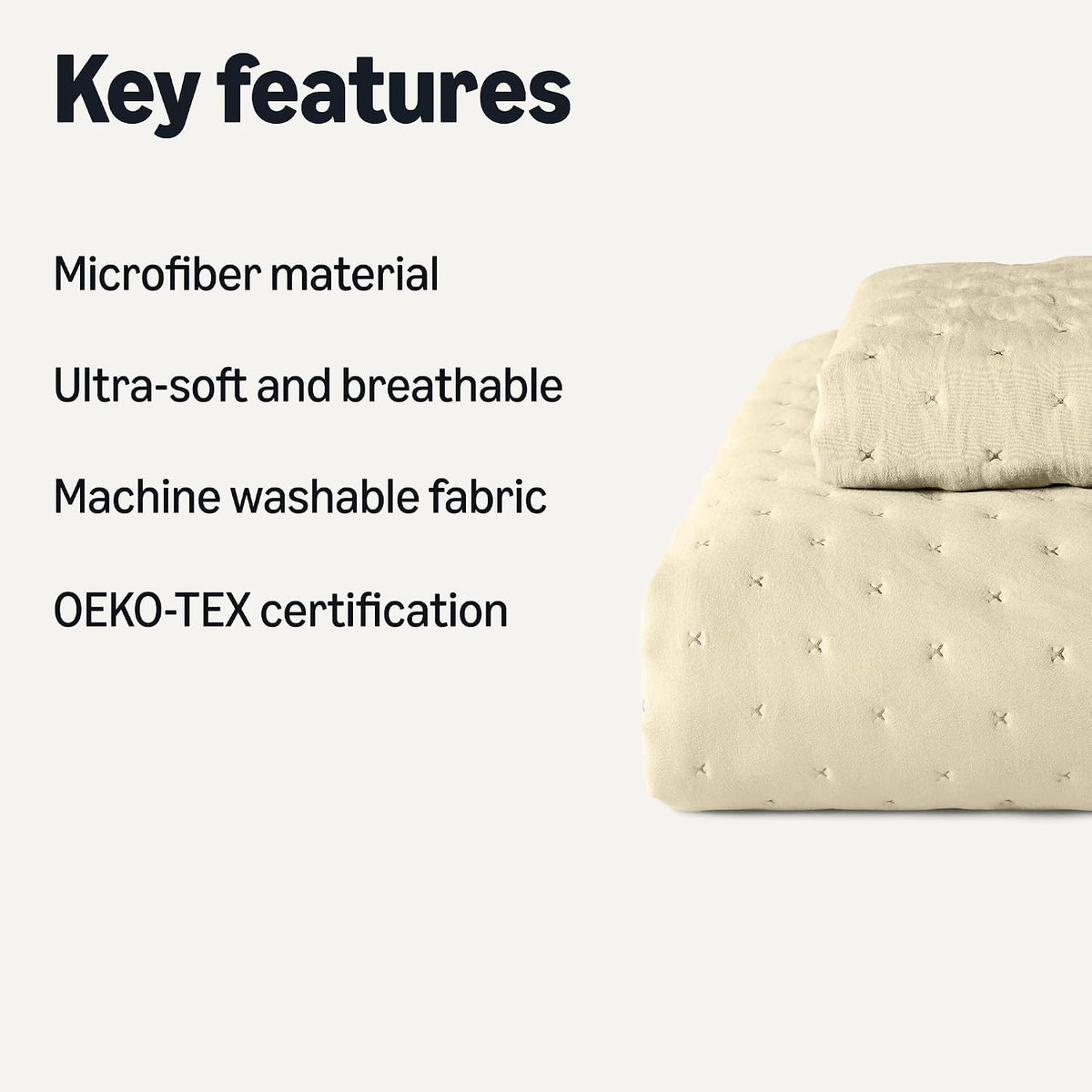 Amazon Basics Brushed Microfiber Quilt Set, Extra Soft with Natural Texture, 2-Piece, Twin/Twin XL, Beige