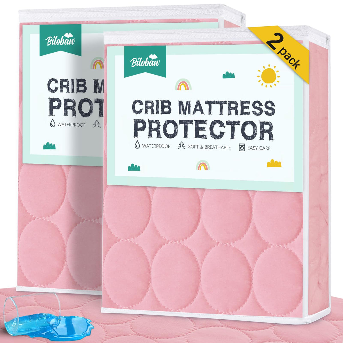 Crib Mattress Protector Sheets Waterproof 2 Pack, 52” x 28” White