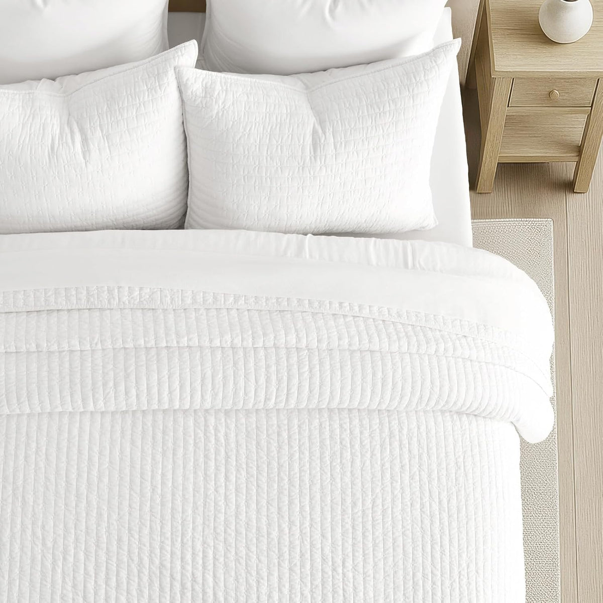 EverGrace 100% Cotton Cross Stitch 3-Piece Quilt, 118"x106", Bright White