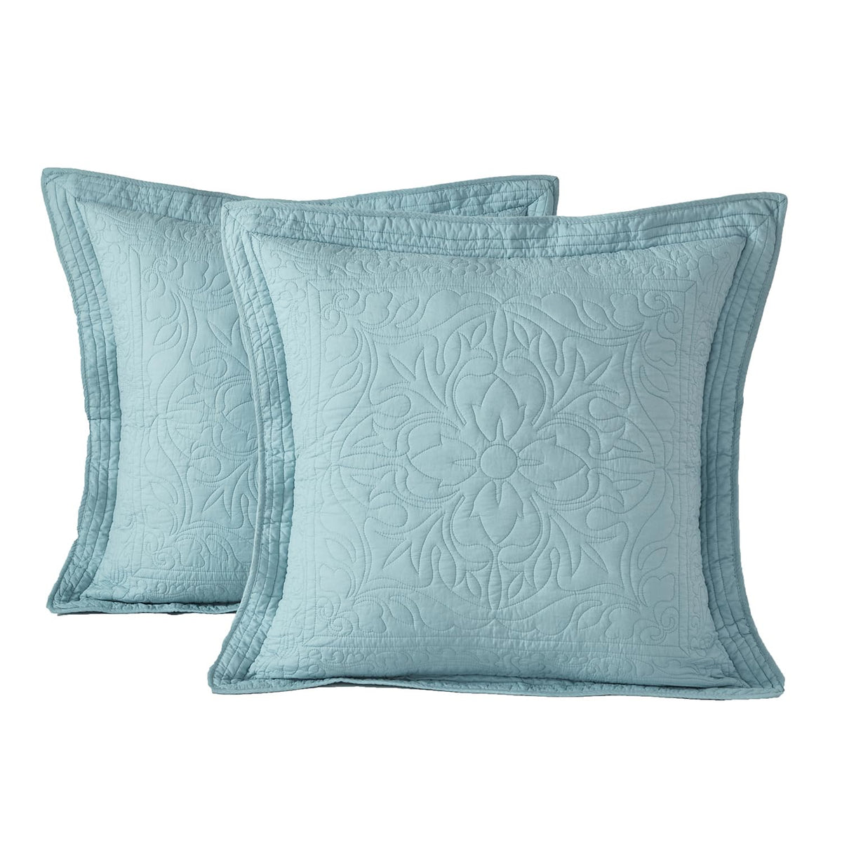 WINLIFE 100% Cotton Quilted Pillow Sham Floral Printed Pillow Cover Sage Green, Standard Size, 20 x 26 Inch