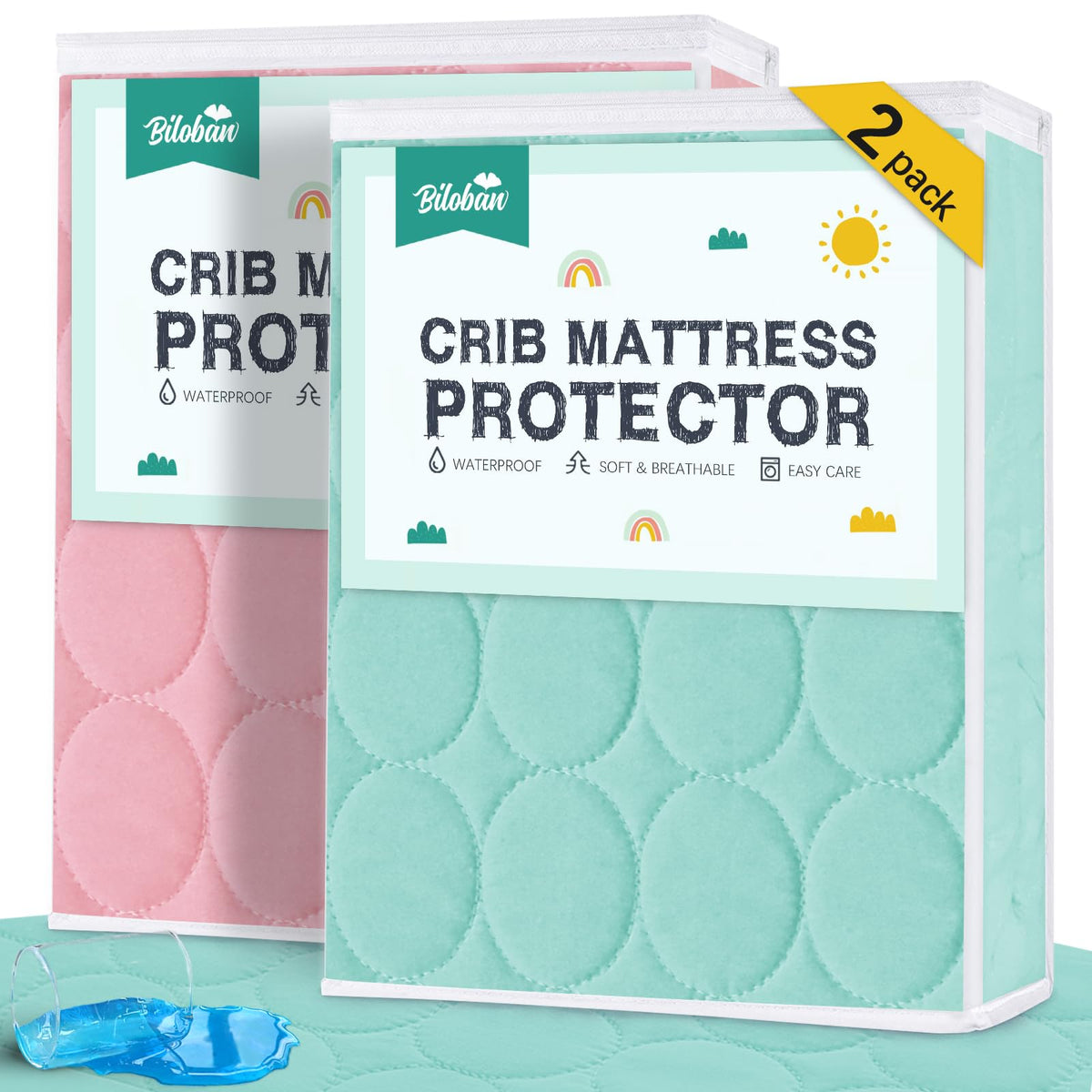 Crib Mattress Protector Sheets Waterproof 2 Pack, 52” x 28” White