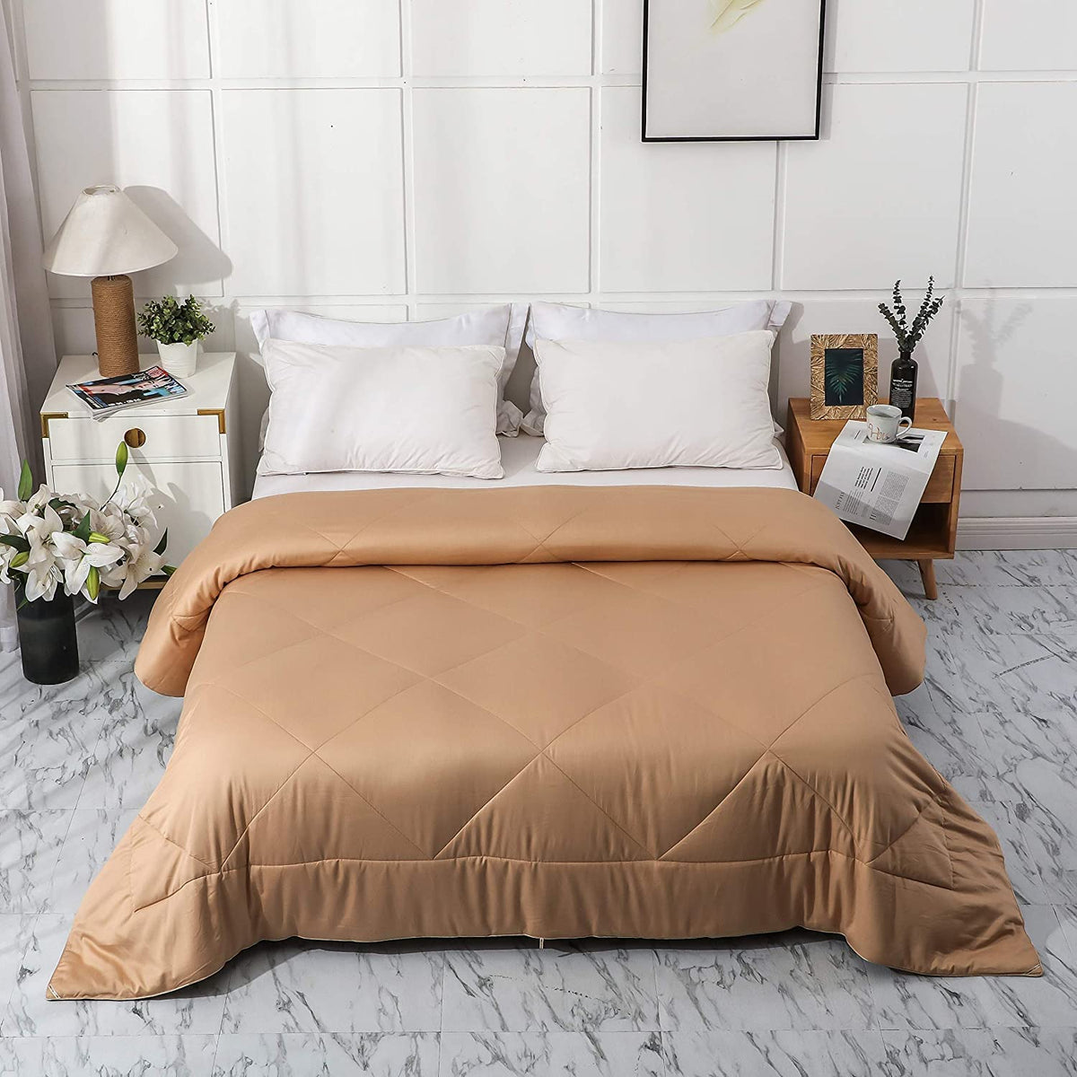 2026 Premium Upgraded Non-Vacuum Bed Quilt All Seasons 100% Cotton Filled Comforter - Reversible Lightweight Soft Breathable Fluffy (Pure White, Twin)