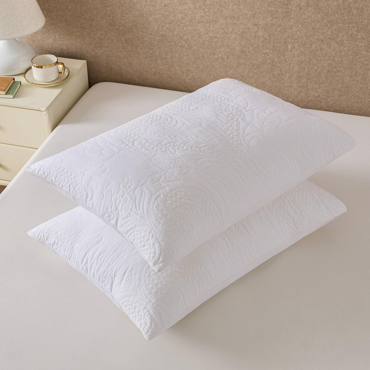 White Quilted Euro Shams Damask Set of 2 26x26 European Pillow Cover
