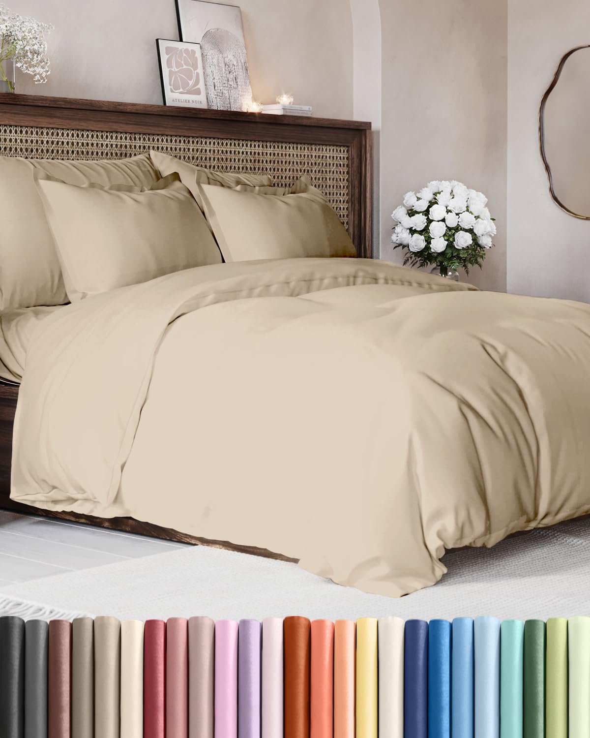 Duvet Cover Queen Size - Extra Soft 3 Piece with Zipper Closure - White