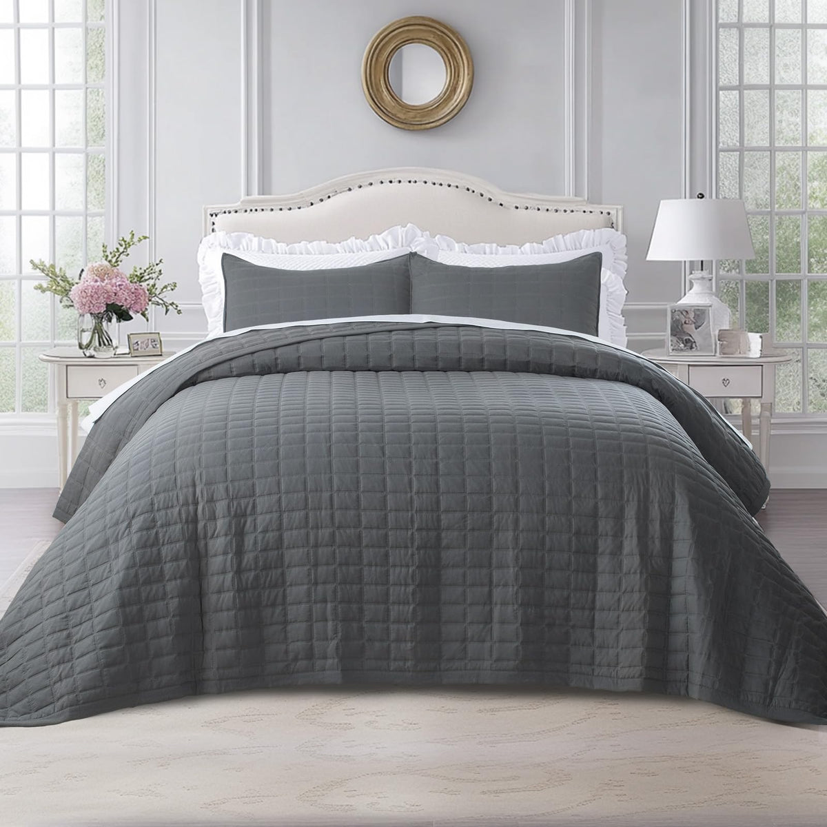 KASENTEX Oversized Queen Quilt Set 102x106, Soft Washed 3-Layer Lightweight