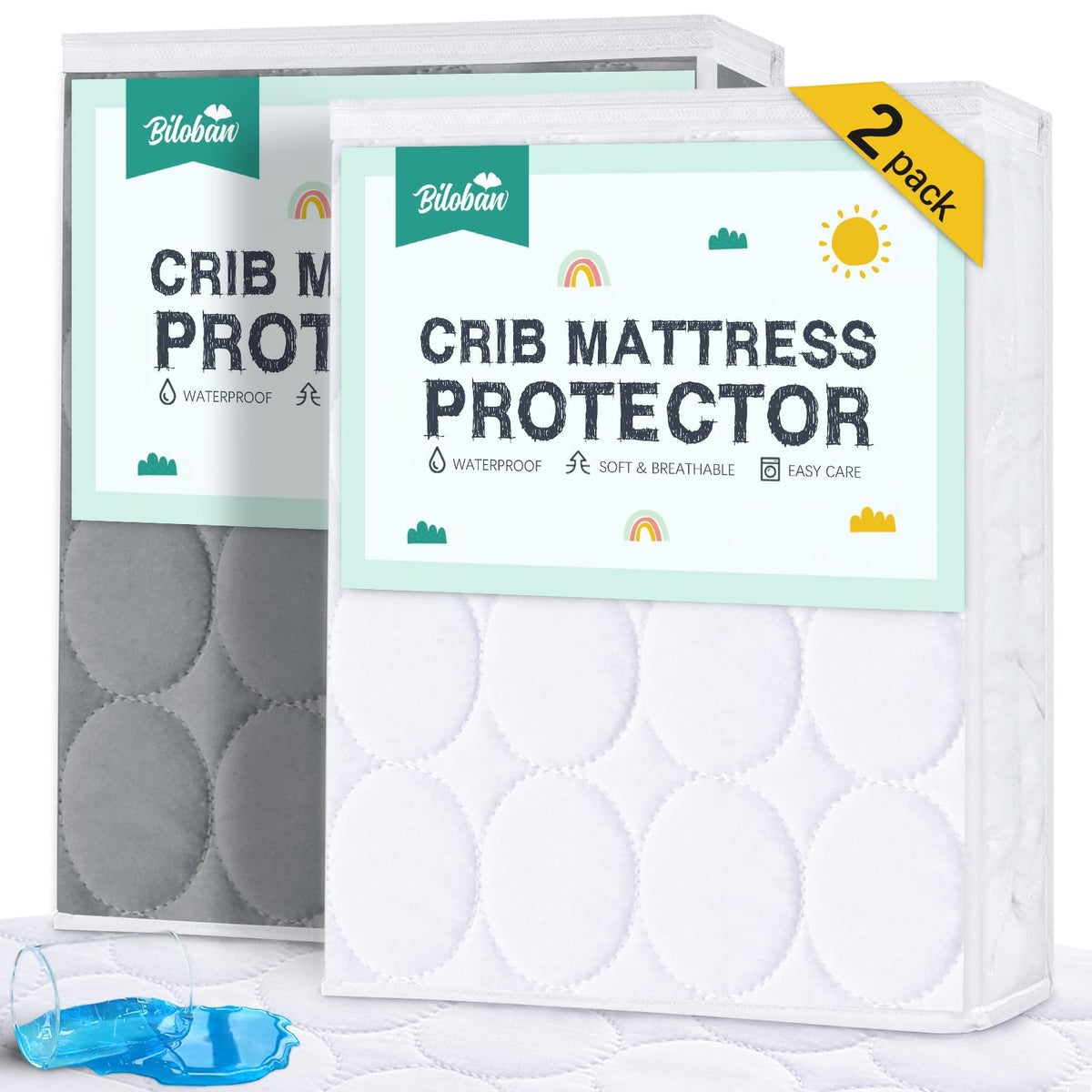 Crib Mattress Protector Sheets Waterproof 2 Pack, 52” x 28” White