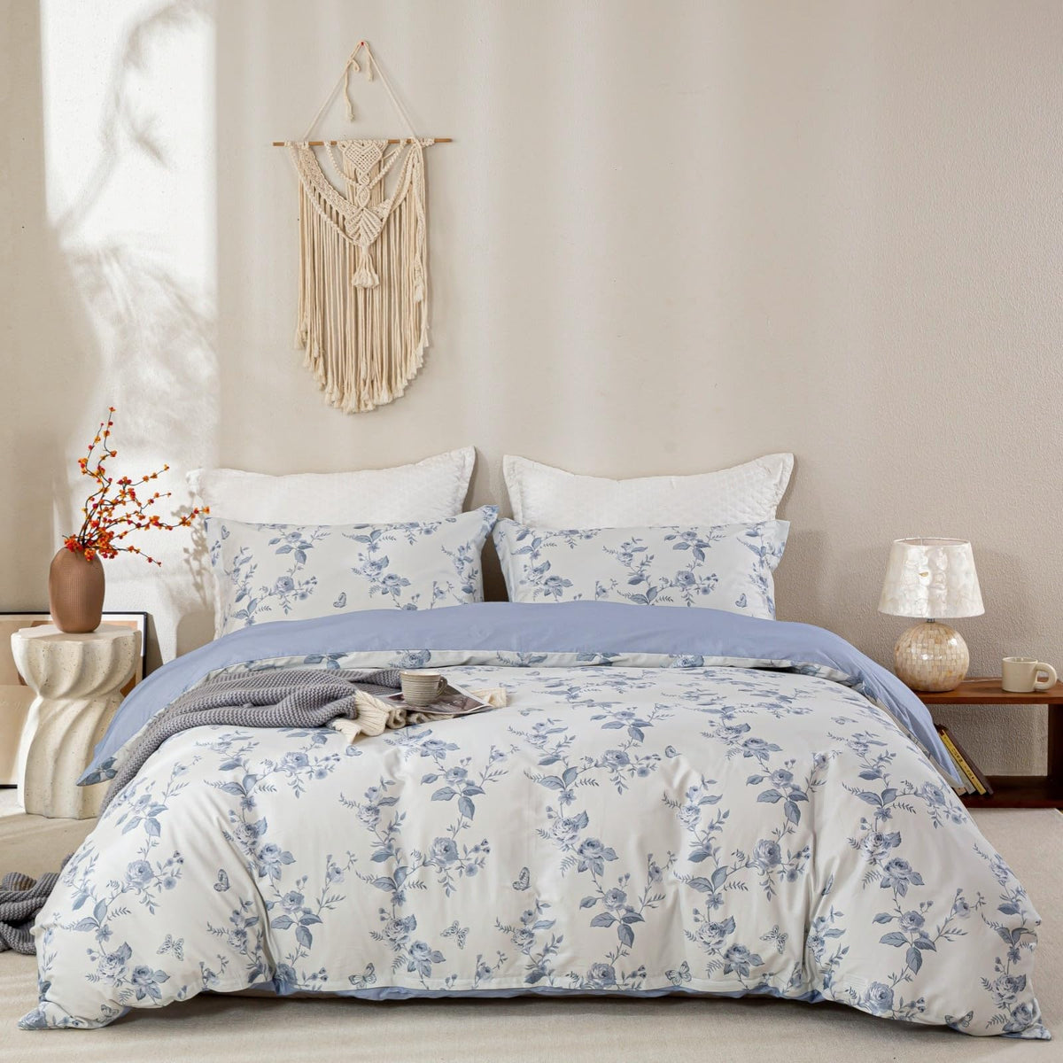 OAITE Queen Duvet Cover Set 3pcs 100% Cotton Wildflower Botanical