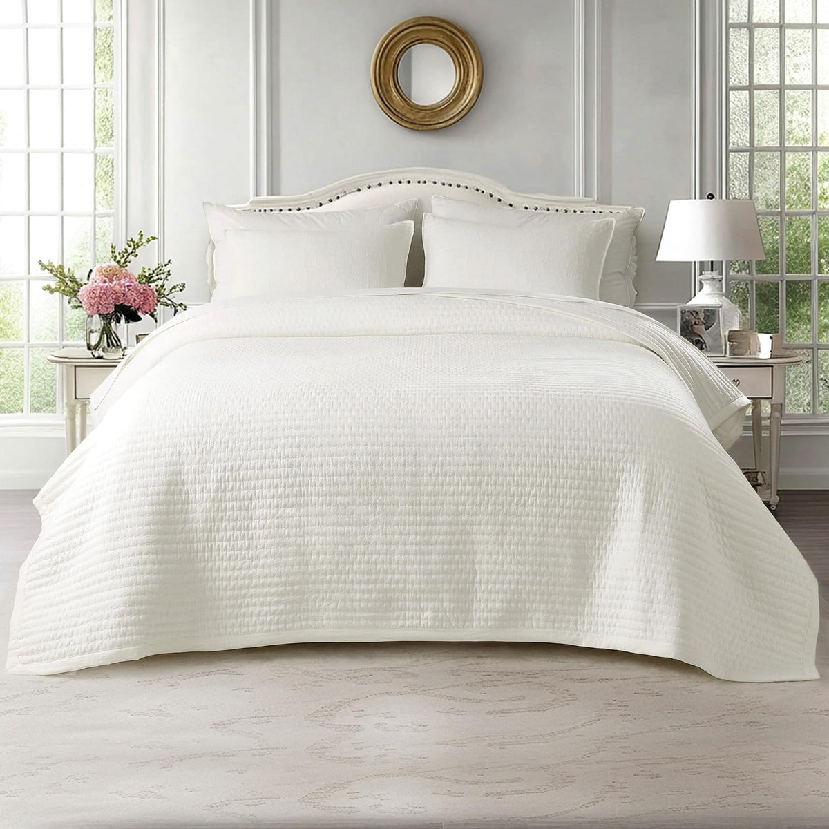 KASENTEX Oversized Queen Quilt Set 102x106, Soft Washed 3-Layer Lightweight