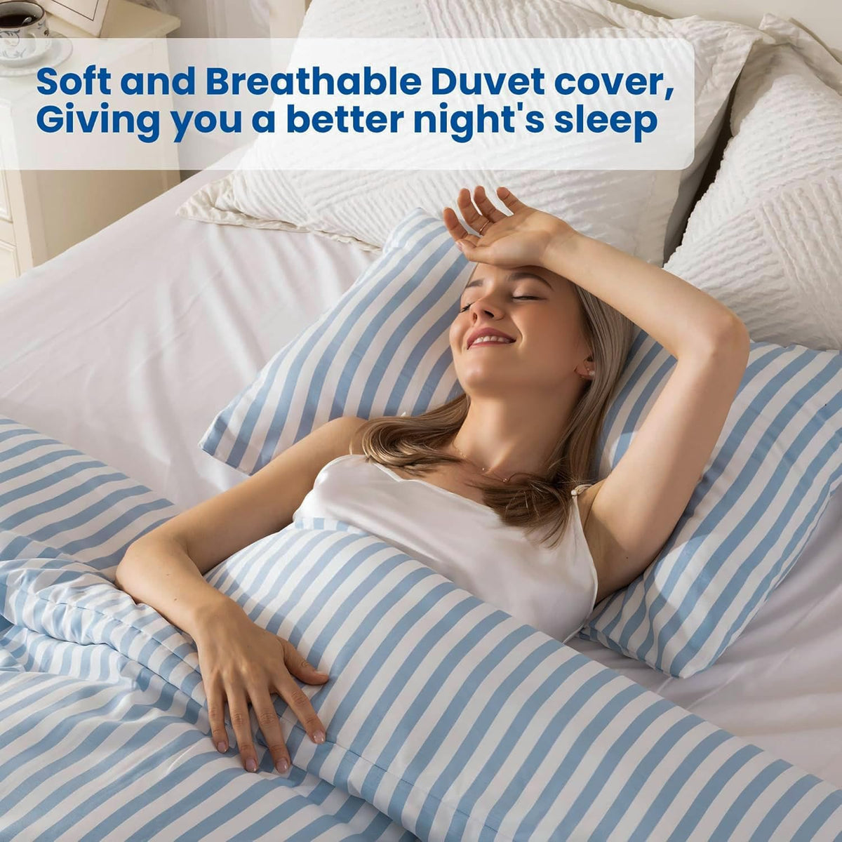 ROSE&RISY Duvet Cover Set Twin Size, Blue Striped Comforter Cover with Button Closure, Breathable and Cooling, Includes 1 Duvet Cover, 1 Pillowcase, No Comforter, (Blue Stripe, Twin)