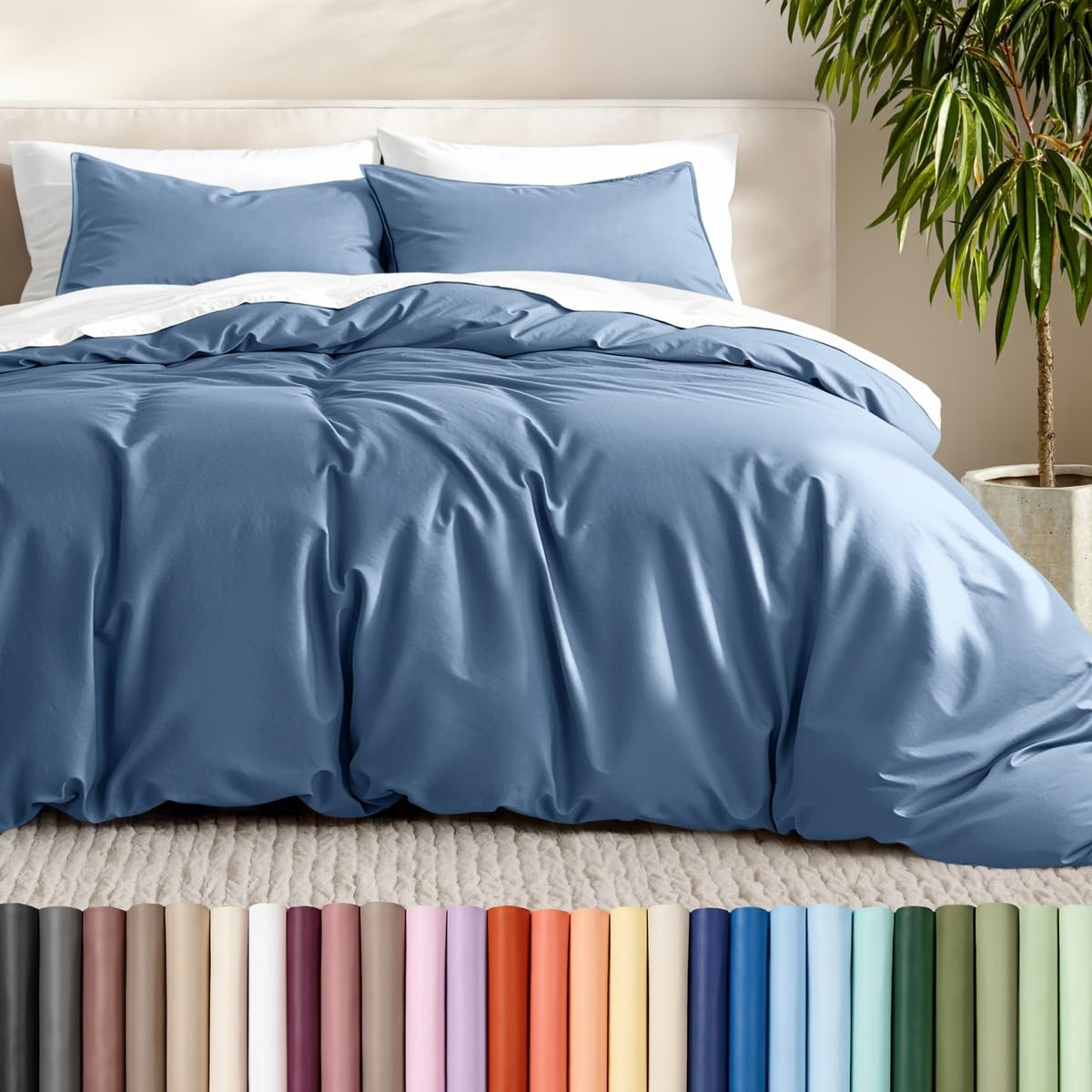 Bare Home Duvet Cover Set 1800 Ultra-Soft (Queen, Grey)