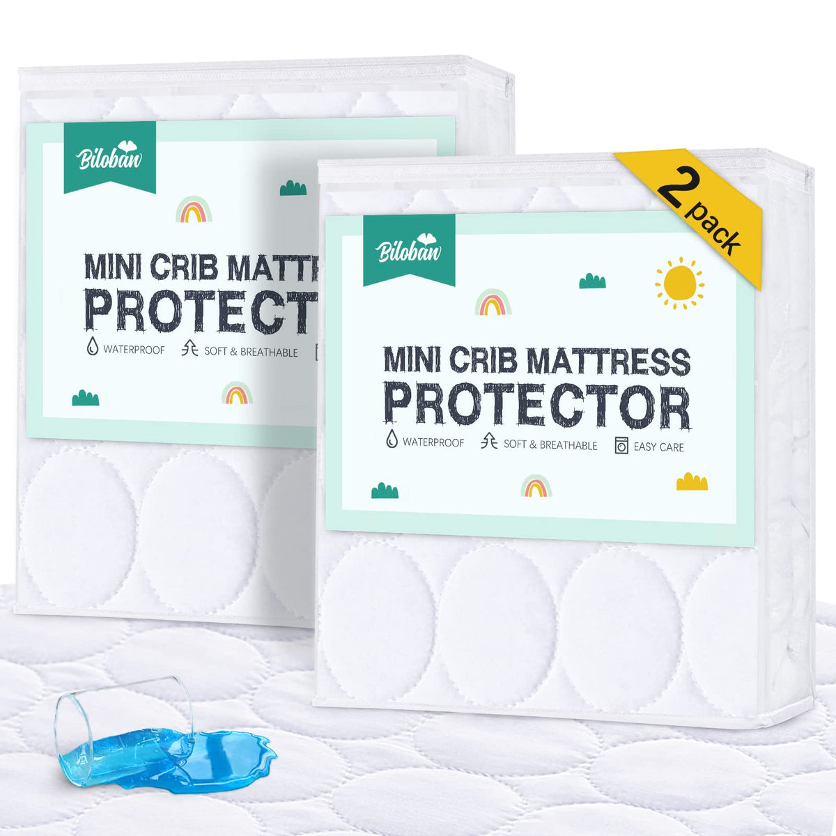 Crib Mattress Protector Sheets Waterproof 2 Pack, 52” x 28” White