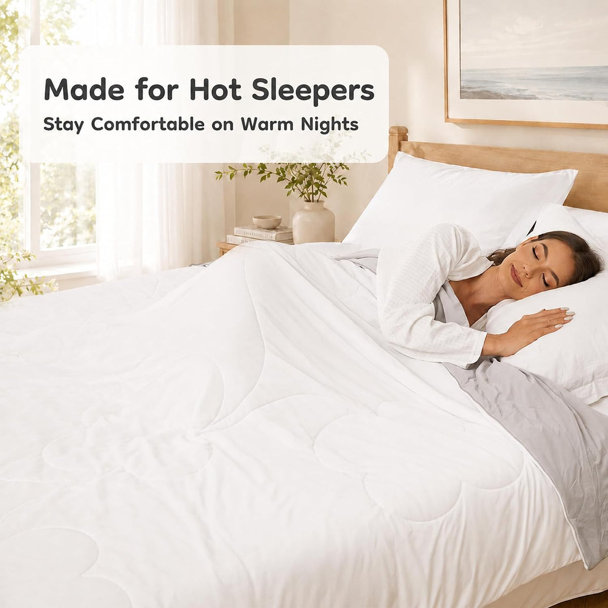 LaffyLo Cooling Blanket for Hot Sleepers, Lightweight Summer Quilt with Breathable Reversible Fabric for Bed, Couch, Dorm and Travel, Machine Washable, Twin Size 60"x80", White & Light Grey