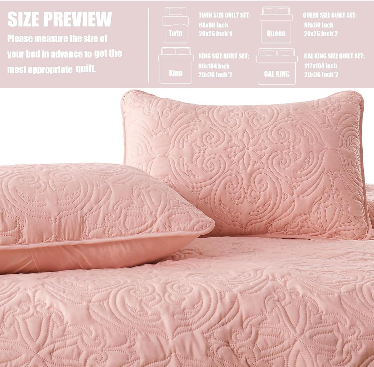 Exclusivo Mezcla 3 Piece Quilts Queen Size Bedding Set, Blush Pink