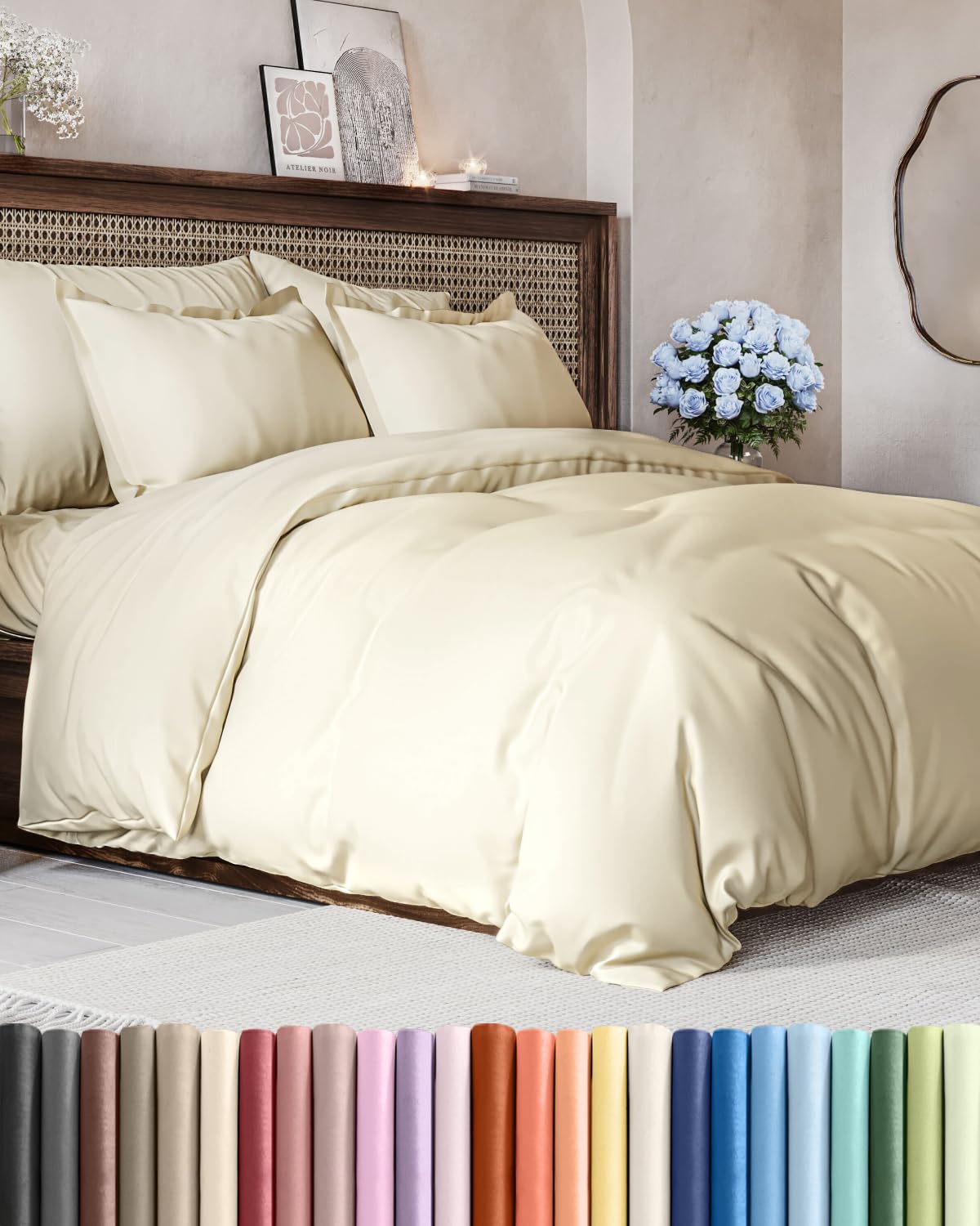 Duvet Cover Queen Size - Extra Soft 3 Piece with Zipper Closure - White