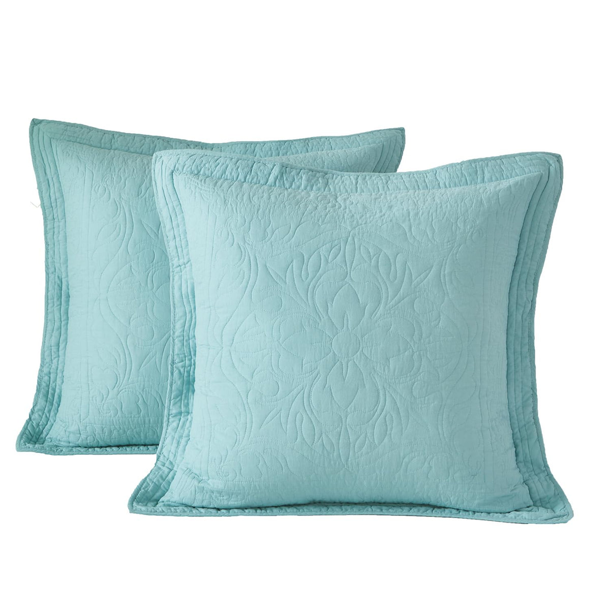 WINLIFE 100% Cotton Quilted Pillow Sham Floral Printed Pillow Cover Sage Green, Standard Size, 20 x 26 Inch
