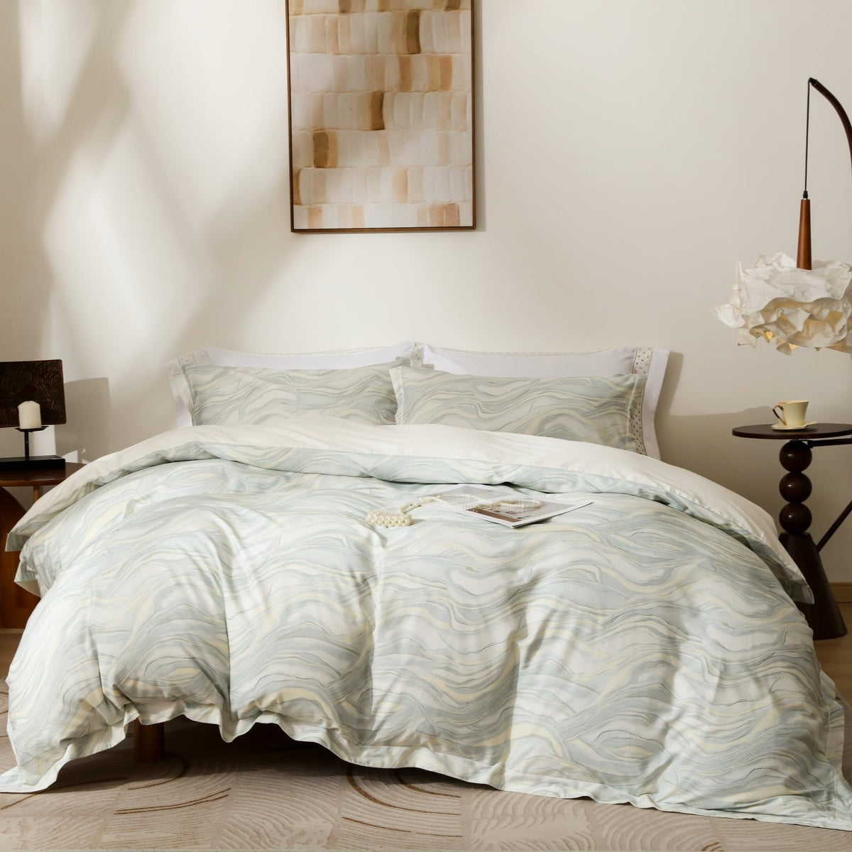 OAITE Queen Duvet Cover Set 3pcs 100% Cotton Wildflower Botanical