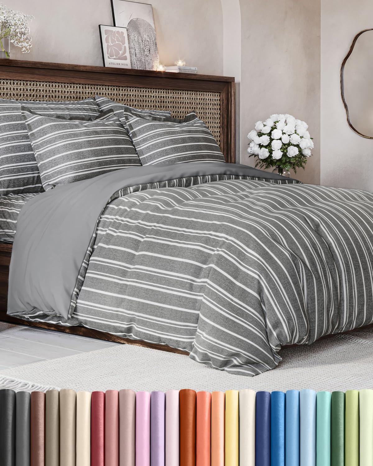 Duvet Cover Queen Size - Extra Soft 3 Piece with Zipper Closure - White
