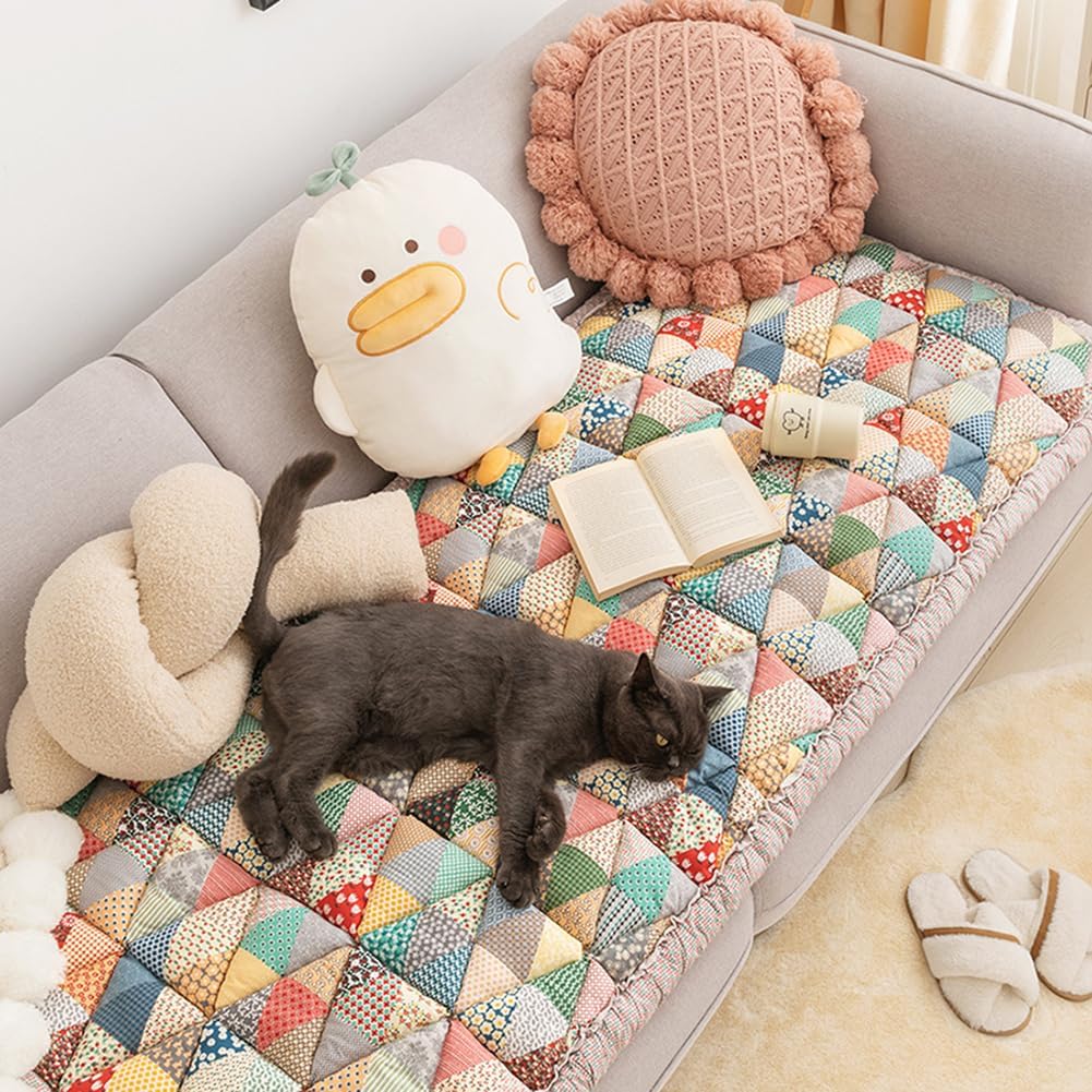 vctops Bohemian Patchwork Cotton Quilted Sofa Couch Cover Floral Pattern Sectional Couch Cover for Living Room Non Slip Soft Floor Mat Chair Seat Cushion(Pattern A,20"x63")