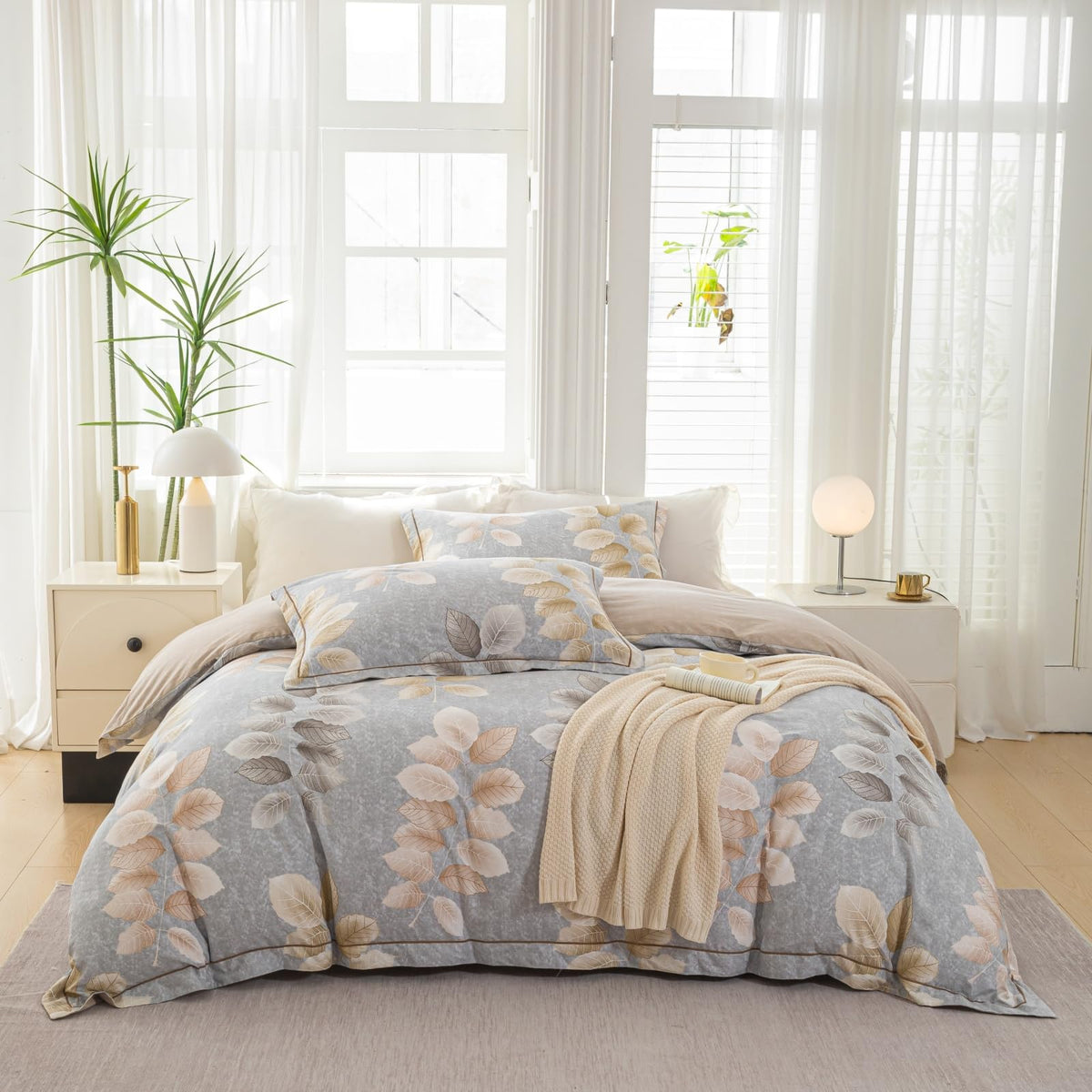 OAITE Queen Duvet Cover Set 3pcs 100% Cotton Wildflower Botanical